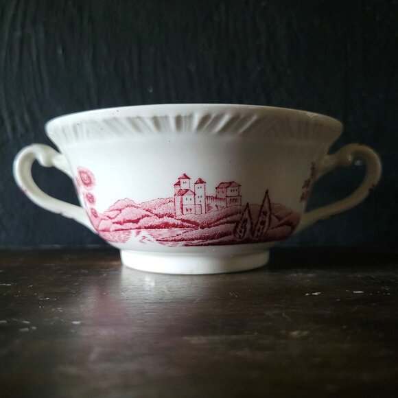 Vintage Warwick Tudor Rose Cream Soup Bowl Double Handled Bouillon Cup - Picture 6 of 10